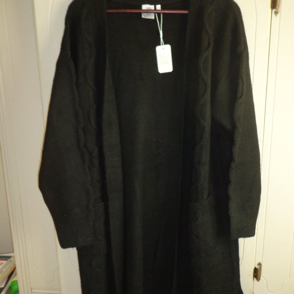 NWT ORIGINAL USA Open Long Sleeve Cardigan w/Swirly Design S/M Black